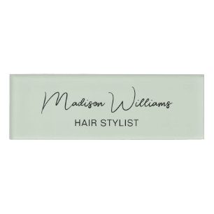 Hair Stylist Modern Salon Staff Sage Green Name Tag