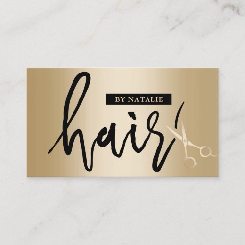 Hair Stylist Modern Script Gold Scissor Salon Business Card