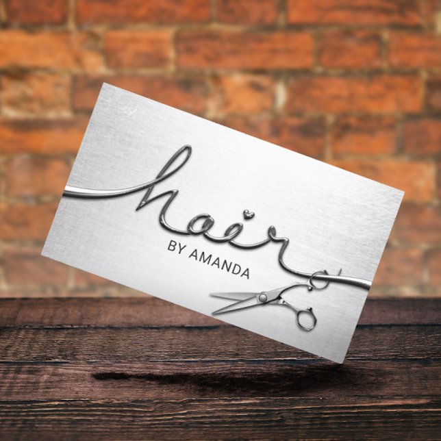 Hair Stylist Modern Silver 3D Script Appointment Card (Creator Uploaded)