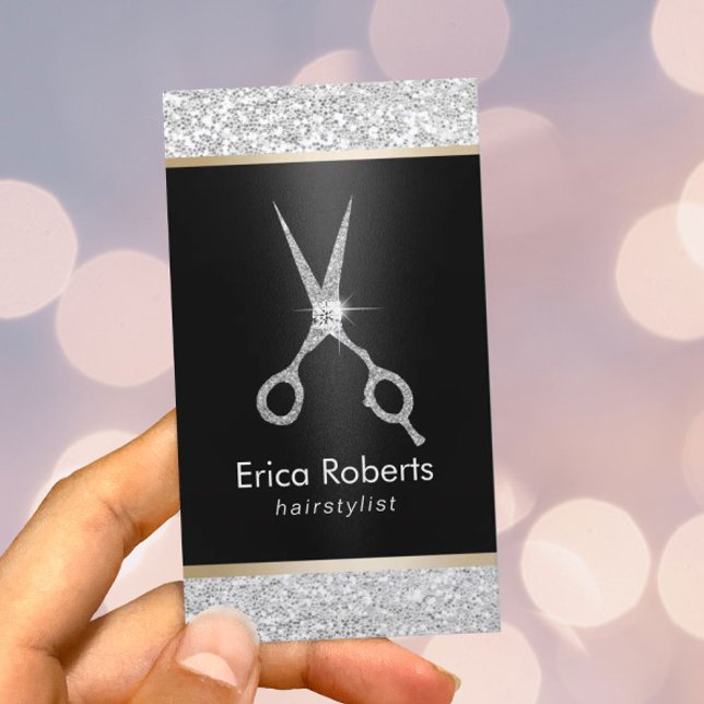 Hair Stylist Modern Silver Glitter Appointment Card (Creator Uploaded)
