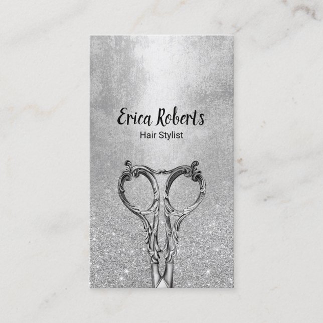 Hair Stylist Modern Silver Glitter Hair Salon Business Card (Front)