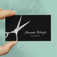 Hair Stylist Modern Silver Glitter Scissor Salon Business Card