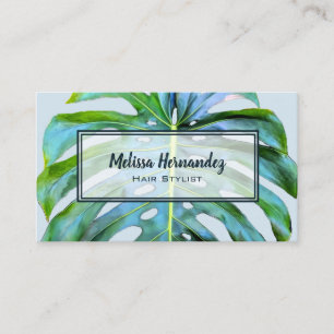 Hair Stylist Modern Trendy Tropical Leaf Greenery Business Card