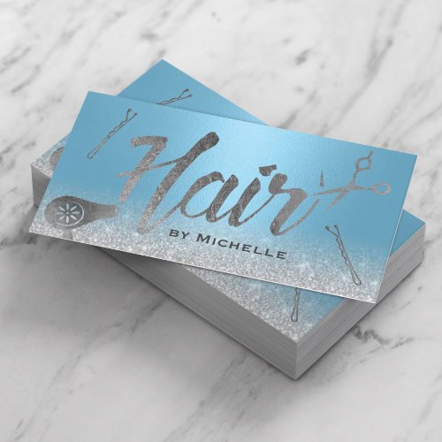 Hair Stylist Modern Typography Blue Beauty Salon Business Card