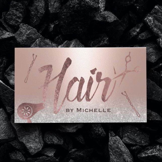 Hair Stylist Modern Typography Blush Rose Gold Business Card