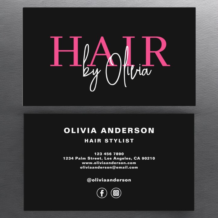 Hair Stylist Modern Typography Hot Pink Business Card