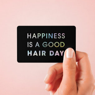 Hair Stylist Modern Typography Rainbow Foil Black Business Card
