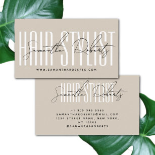 Hair stylist modern typography script beige business card