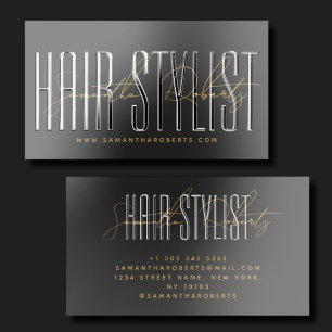 Hair stylist modern typography script black gray raised spot UV business card