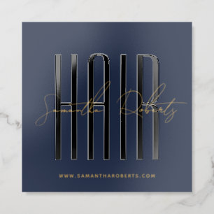 Hair stylist modern typography script blue raised spot UV business card