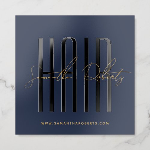 Hair stylist modern typography script blue raised spot UV business card