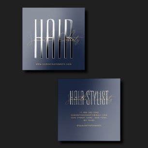 Hair stylist modern typography script blue raised spot UV business card