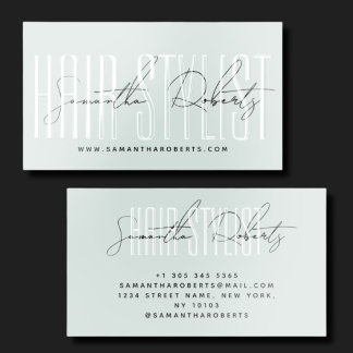 Hair stylist modern typography script blue raised spot UV business card