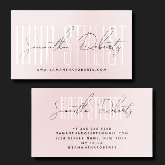 Hair stylist modern typography script blush pink raised spot UV business card