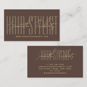 Hair stylist modern typography script brown business card