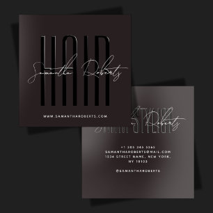 Hair stylist modern typography script dark brown raised spot UV business card