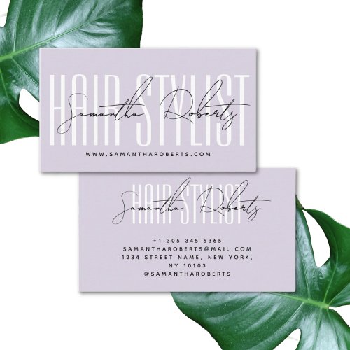 Hair stylist modern typography script lavender business card