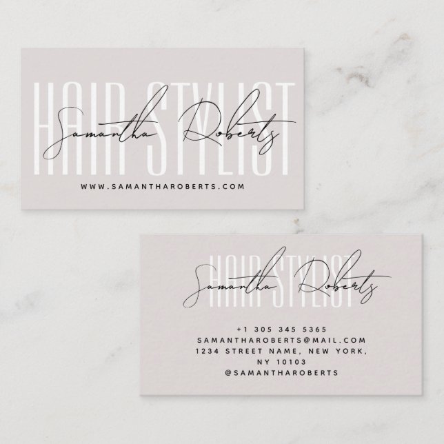 Hair stylist modern typography script pearl pink business card (Front/Back)