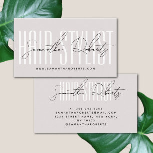Hair stylist modern typography script pearl pink business card