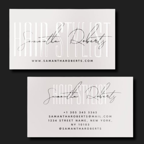 Hair stylist modern typography script pearl pink raised spot UV business card