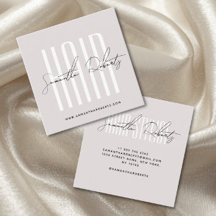 Hair stylist modern typography script pearl pink square business card