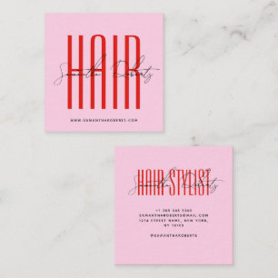 Hair stylist modern typography script pink red square business card