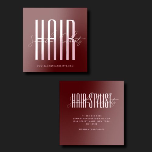 Hair stylist modern typography script red raised spot UV business card