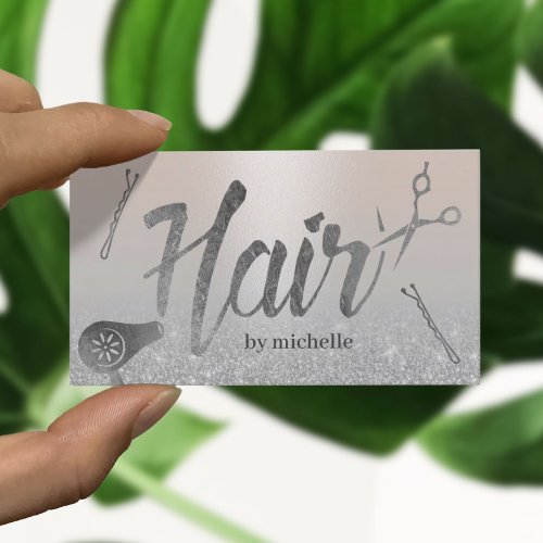 Hair Stylist Modern Typography Silver Glitter Business Card