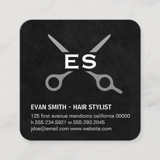 Hair Stylist | Monogram | Barber Square Business Card (Front)