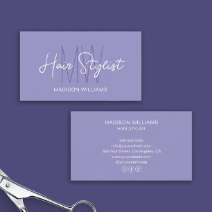 Hair Stylist Monogram Logo Purple Business Card