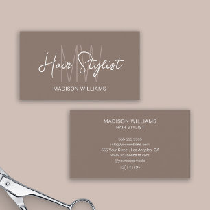 Hair Stylist Monogram Logo Taupe Business Card