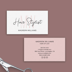 Hair Stylist Monogram Logo White Blush Pink Business Card