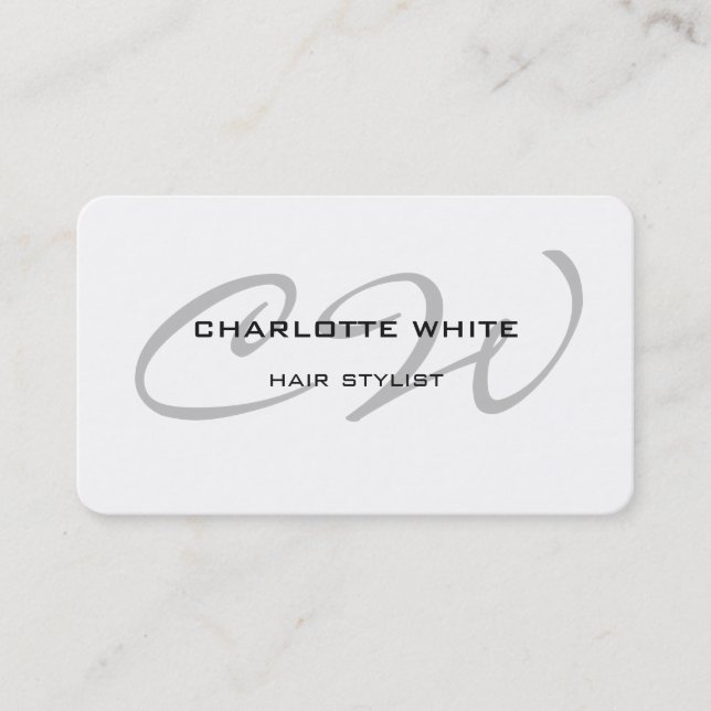 Hair Stylist Monogram Minimalist Modern White Business Card (Front)