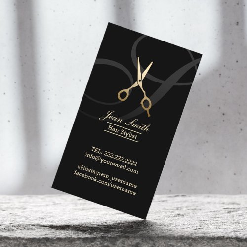 Hair Stylist Monogram Script Gold Scissor Modern Business Card