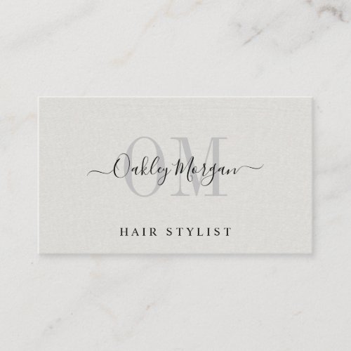 Hair Stylist Monogrammed Faux Linen Business Card