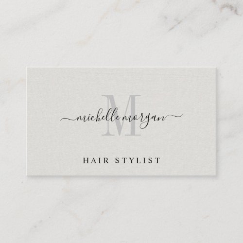 Hair Stylist Monogrammed Faux Linen Business Card