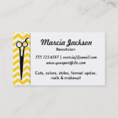 hair stylist mustard yellow chevron scissors business card (Back)