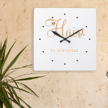Hair stylist name gold copper elegant glam logo square wall clock<br><div class="desc">Trendy modern glamorous elegant hairstylist / hairdresser name hair salon wall clock with chic typography in white and faux gold with scissors and a little heart.              Suitable for hairstyle salon,  beauty salon,  hairdresser,  professional hairstylist.                       Perfect choice for an elegant stylish sophisticated professional look.</div>