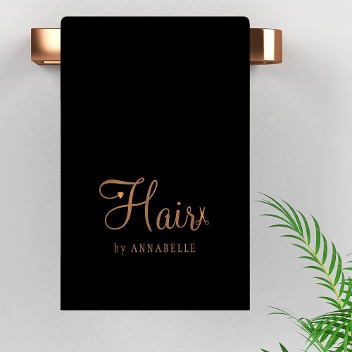 Hair stylist name professional elegant gold black bath towel set