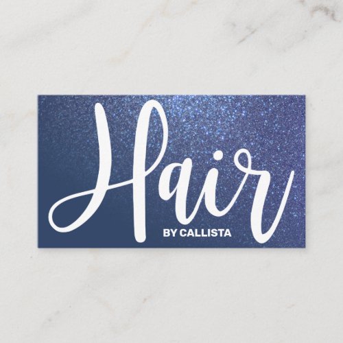Hair Stylist Navy Blue Glitter Typography Business Card