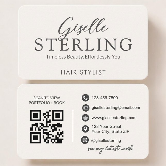 Hair Stylist Neutral QR Code Business Card (Creator Uploaded)
