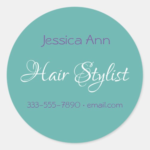 Hair Stylist Occupation Personalize Teal Classic Round Sticker