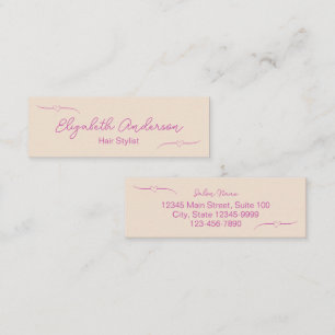 Hair Stylist Off-White and Pink Handwritten Script Calling Card