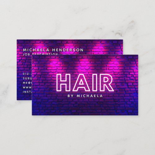 Hair Stylist or Salon Modern Pink Neon  Bricks Business Card