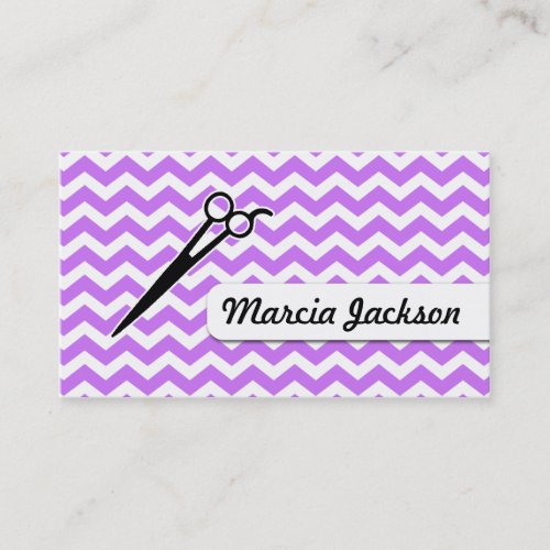 hair stylist pastel purple girly chevron scissors business card