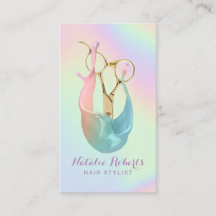 Hair Stylist Pastel Unicorn Splash Gold Scissor Business Card