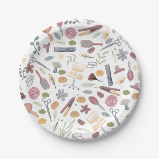 Hair Stylist | Pattern | Watercolor Paper Plates (Front)