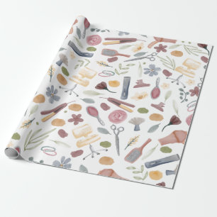Hair Stylist Pattern Watercolor Wrapping Paper