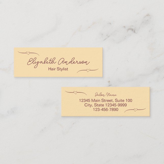 Hair Stylist Peach and Wine Handwritten Script Calling Card (Front/Back)