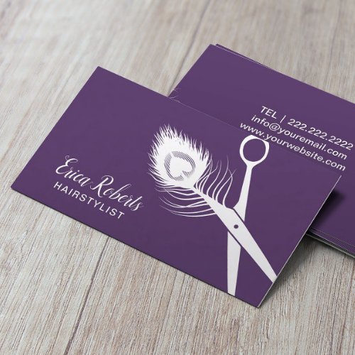 Hair Stylist Peacock Scissor Purple Beauty Salon Business Card